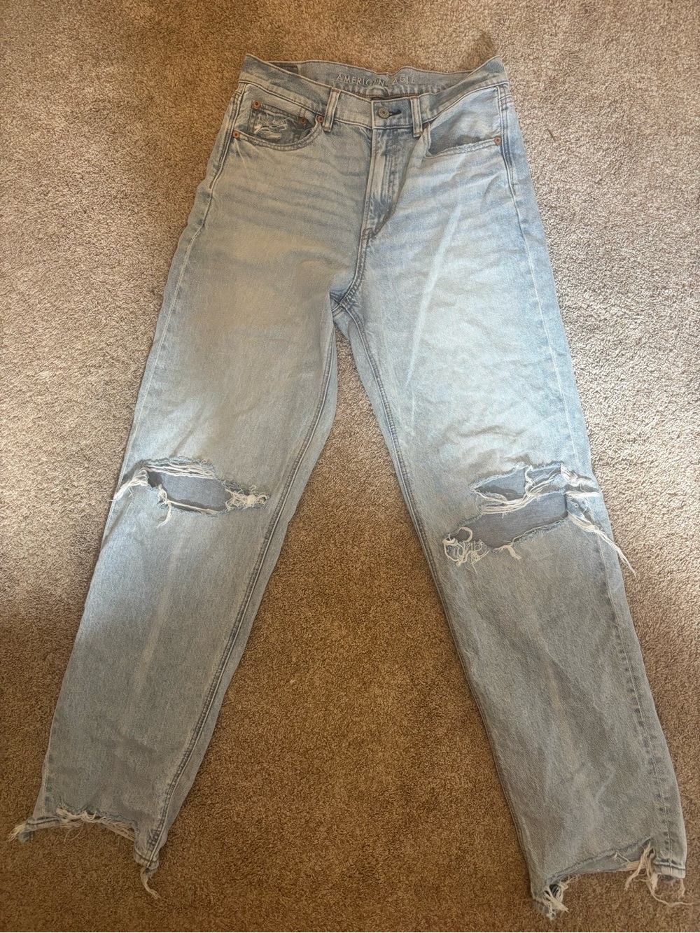 American Eagle Outfitters Light Blue Distressed Wide-Leg Jeans